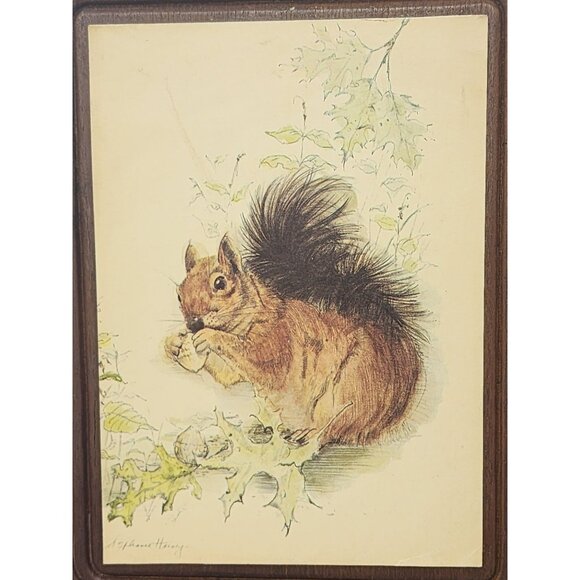 Vintage Stephanie Harney Squirrel Art On Wooden‎ Plaque - Picture 4 of 9